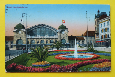 Ansichtskarte Basel / Bundesbahnhof / 1929 / Bahnhof – Kronenhalle Restaurant Hotel – Architektur